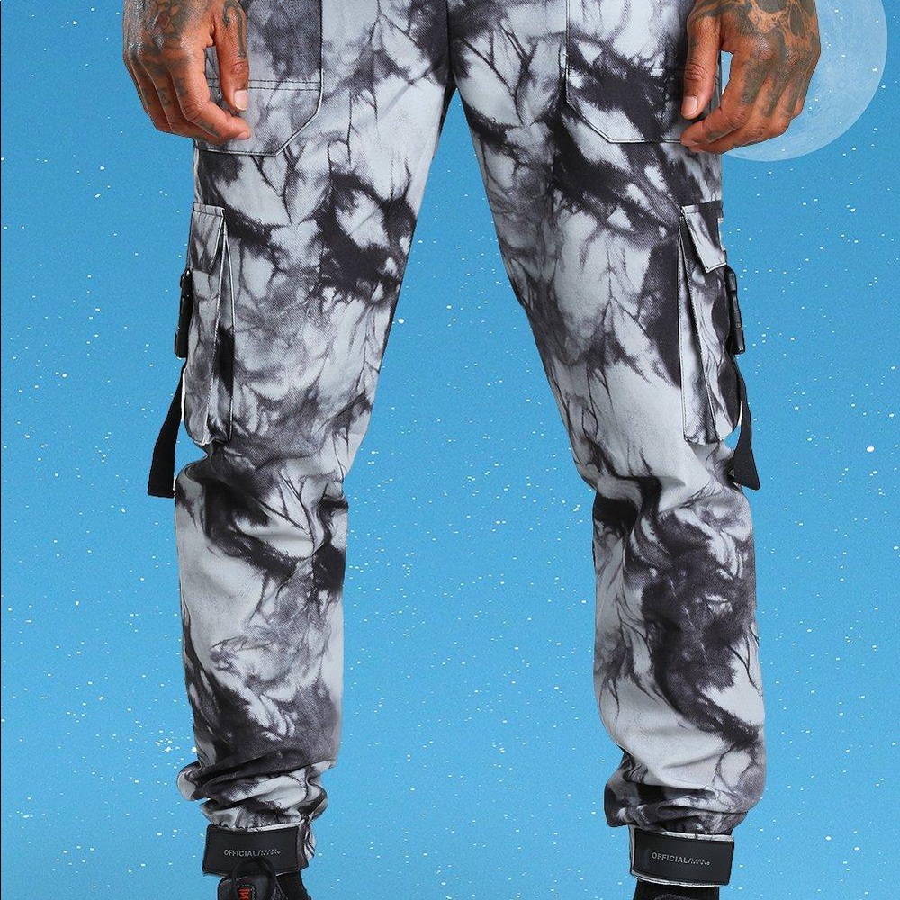 slim tir dye twill cargo pants with buckles